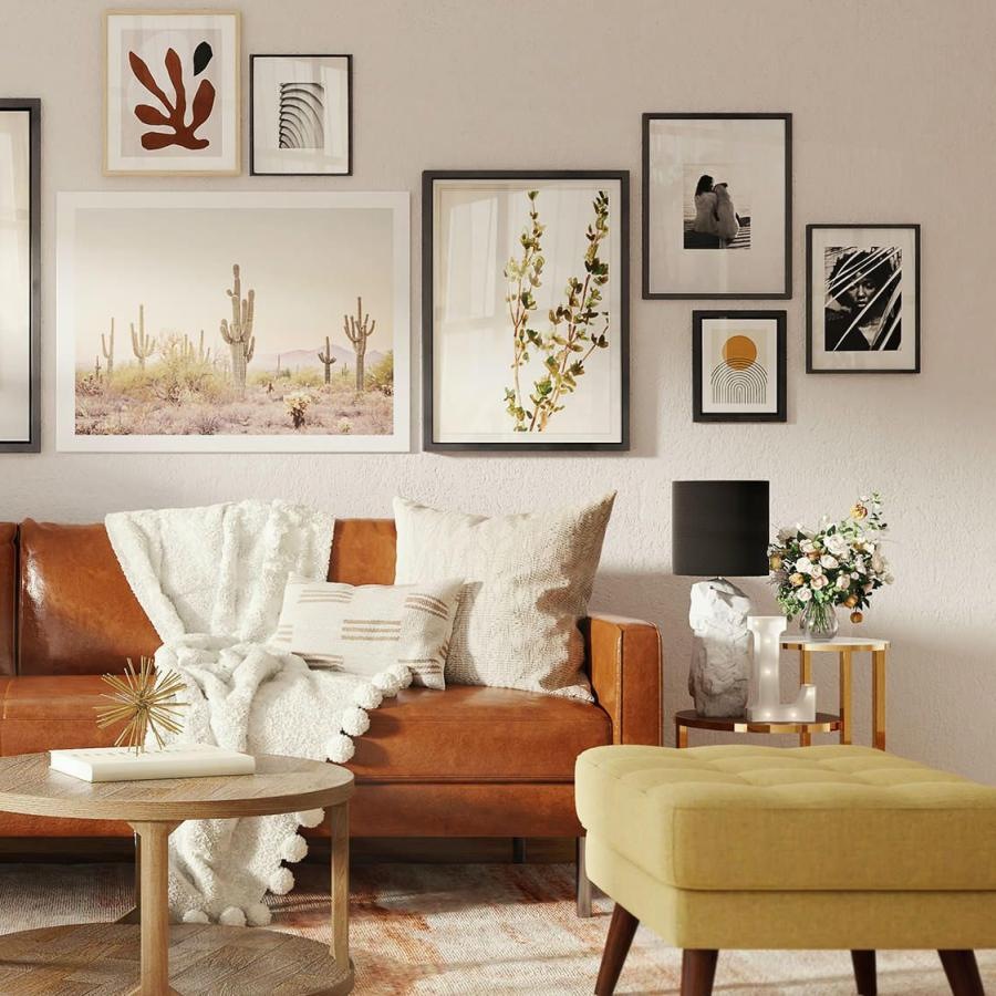 a living room with a couch and a table