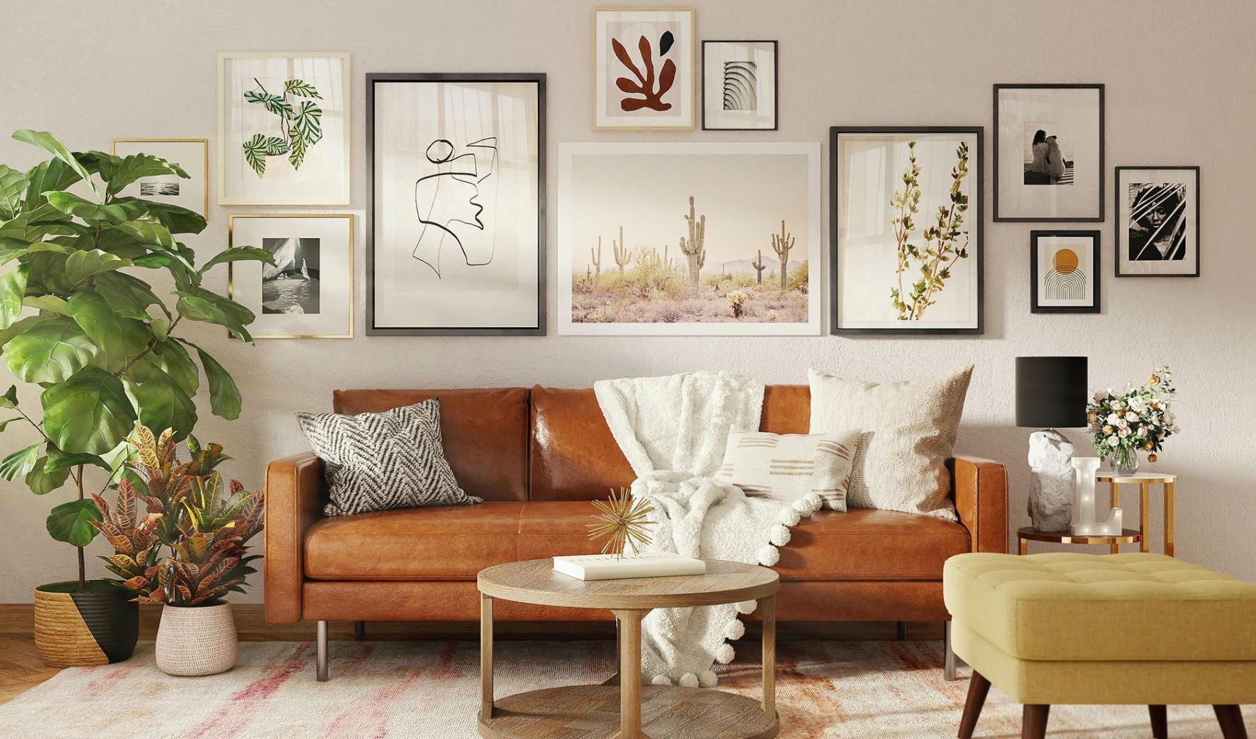 a living room with a couch and a table